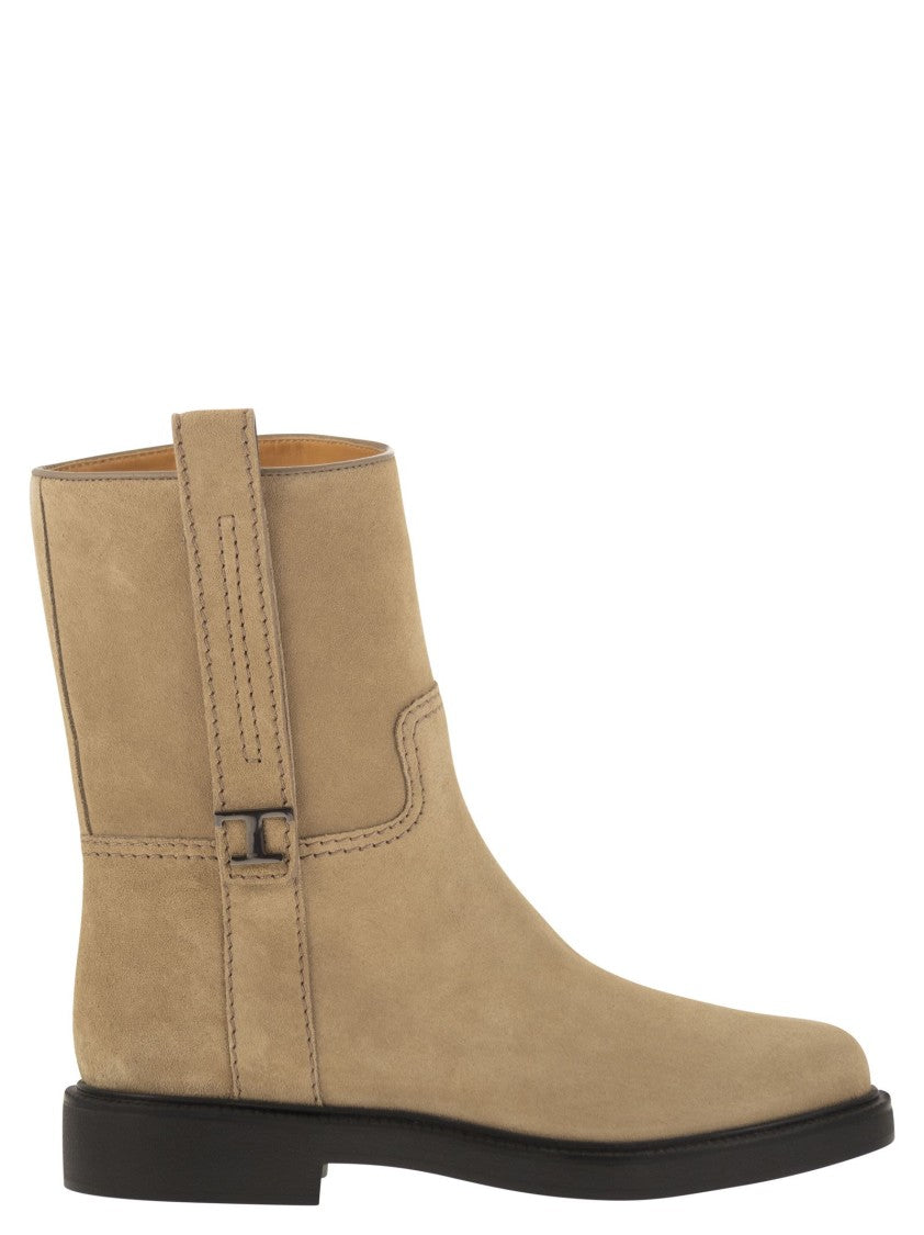 Tod's Suede Ankle Boot With T Accessory