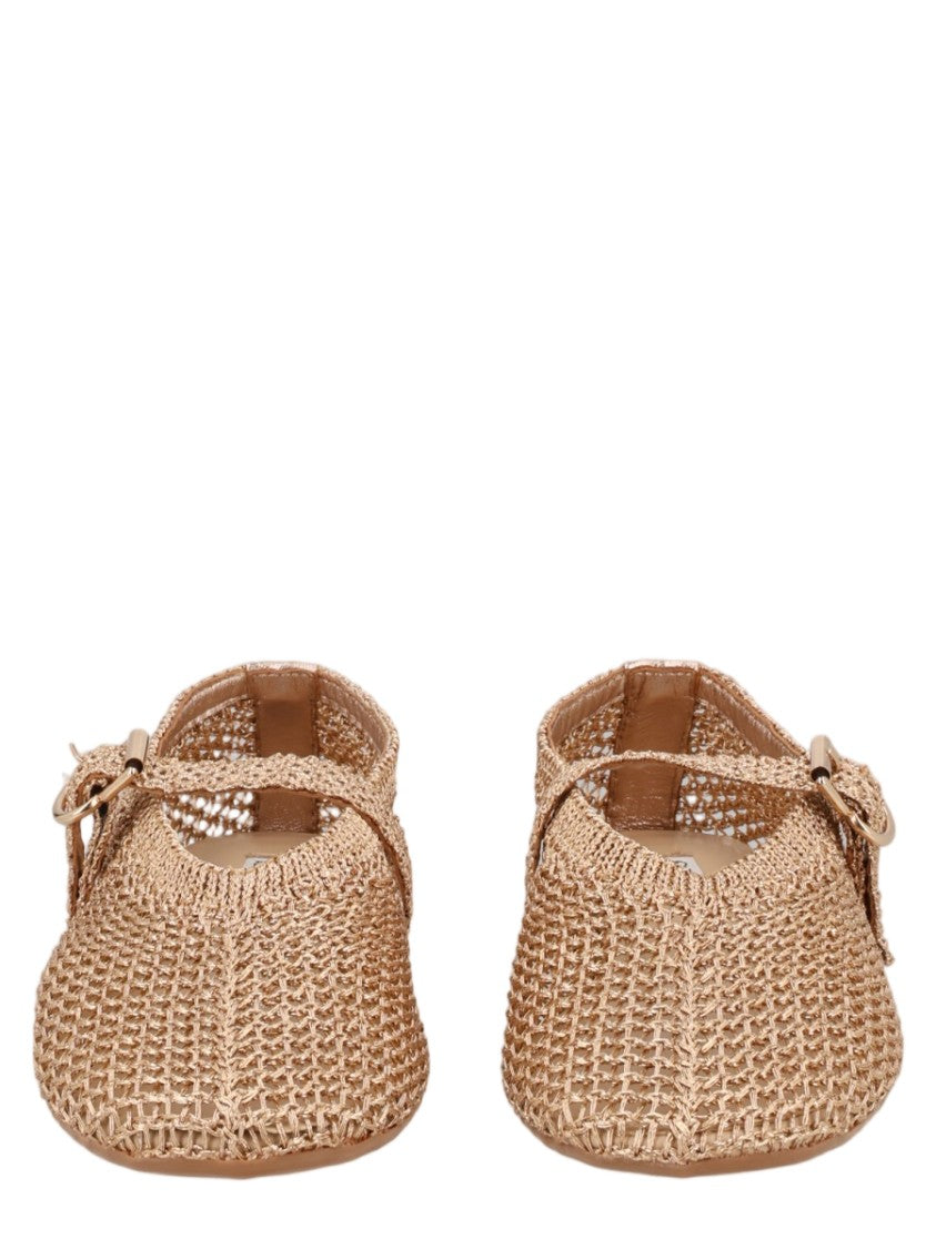 Senso Woven Fabric And Leather Flats With Slim Ankle Strap