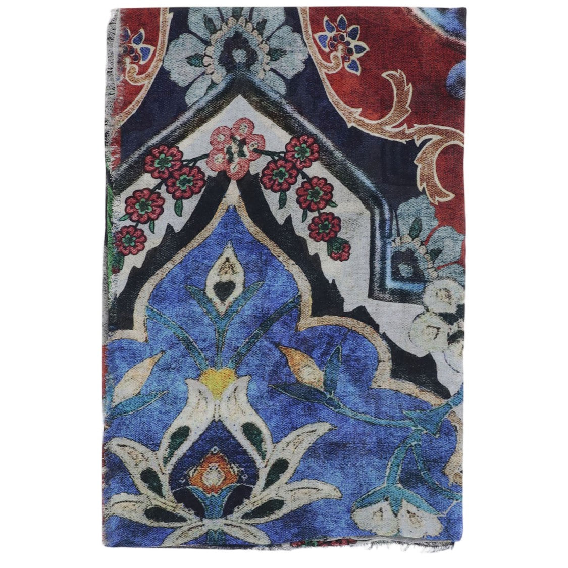 Faliero Sarti Rectangular Scarf With Ornamental Patterns And Fringed Edges