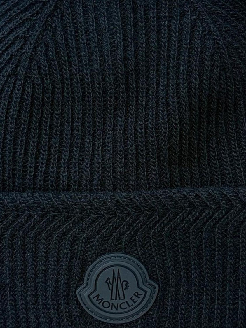 Moncler Black Ribbed Knit Folded Cuff Hat