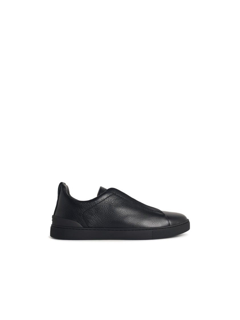 Zegna Triple Stitch' Black Leather Sneakers