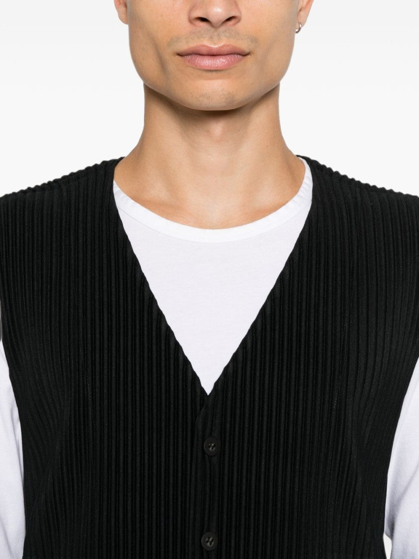 Homme Plissé Issey Miyake Black Sleeveless Pleated Button-Down Vest