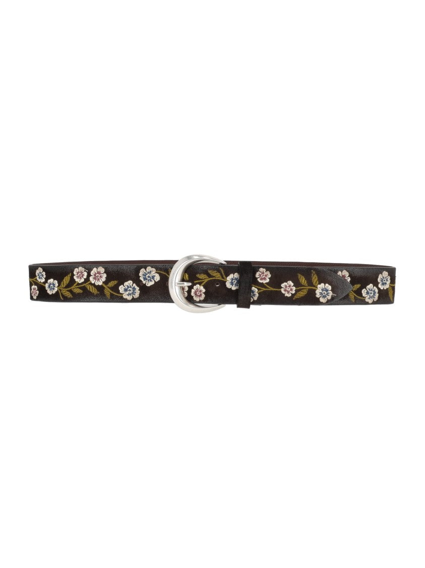 Claudio Orciani Peach Ramage Floral-Embroidered Slim Belt