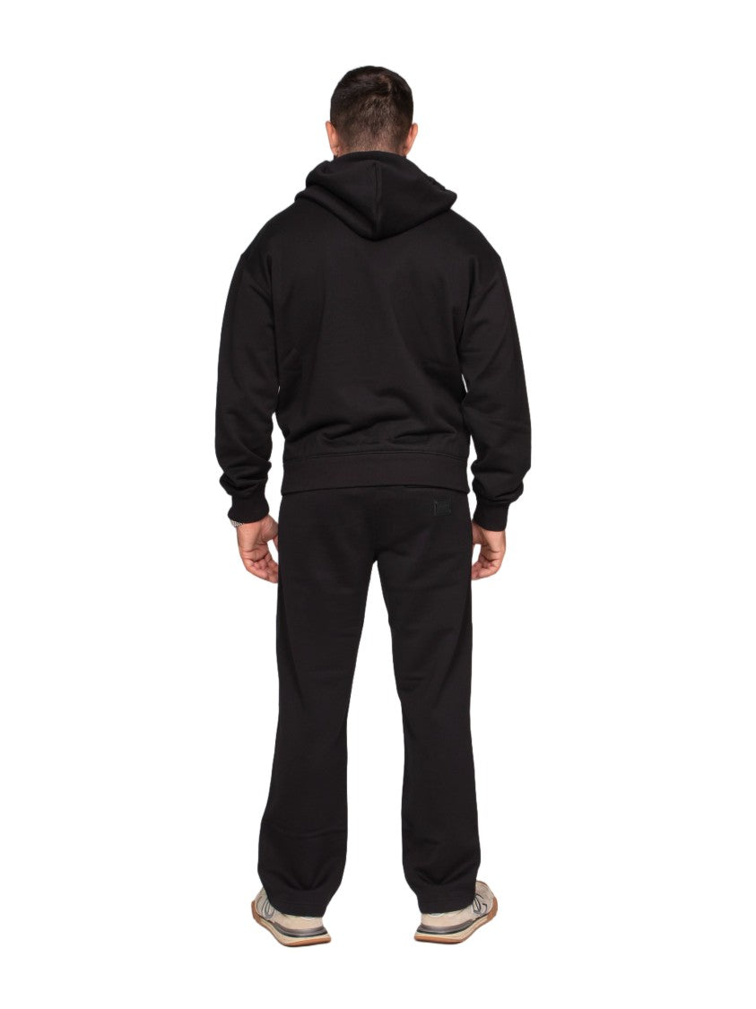 Dolce & Gabbana Black Zip-Up Hoodie With Drawstring Hood And Ribbed Details