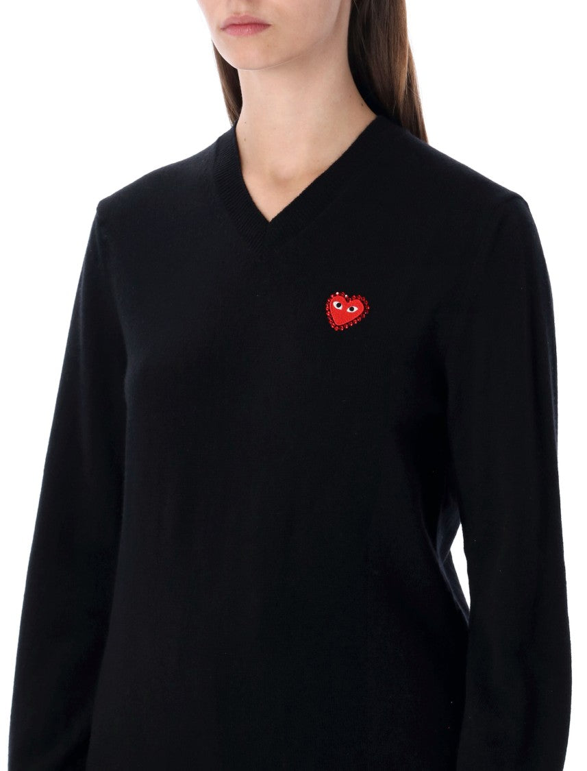 Comme Des Garçons Cuore Rosso V Neck Wool Sweater