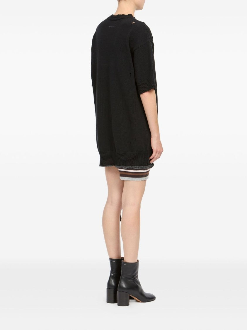 Mm6 By Maison Margiela Black Distressed Ribbed Day Dress