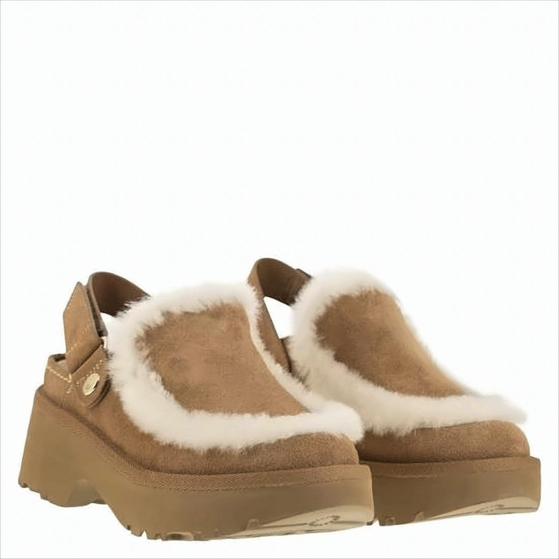 Ugg Suede Mules With Plush Trim And Adjustable Strap