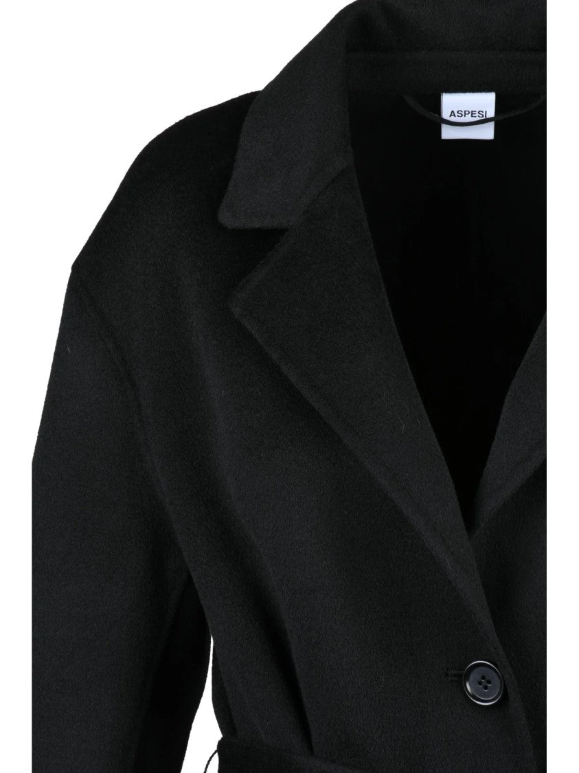 Aspesi Black Wool Unlined Long Coat