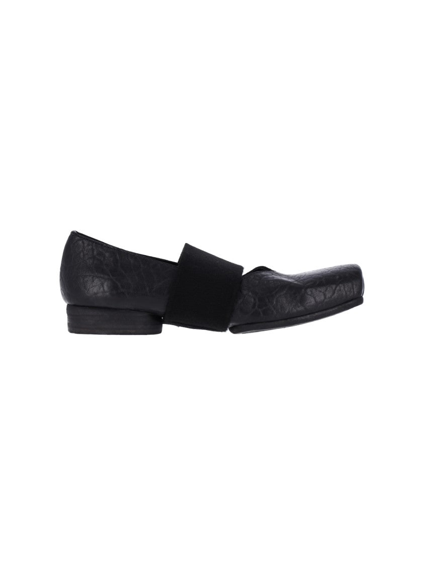 Uma Wang Black Squared-Toe Leather Cross-Strap Flats