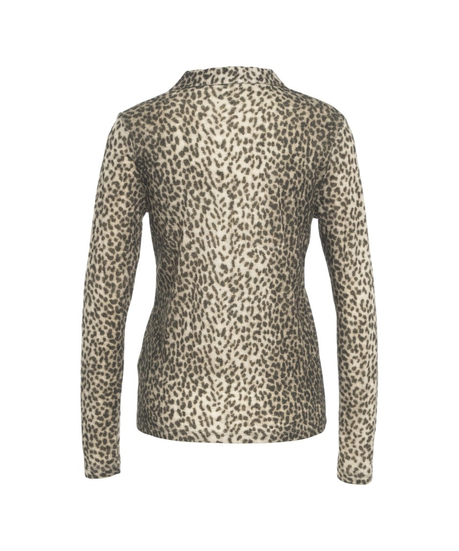 Majestic Filatures Long-Sleeve Semi-Sheer Polo With Animal Print