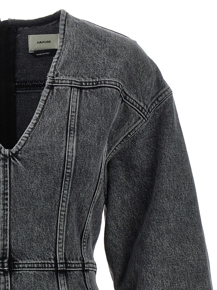 Haikure Cotton Denim Mini Dress With V-Neck