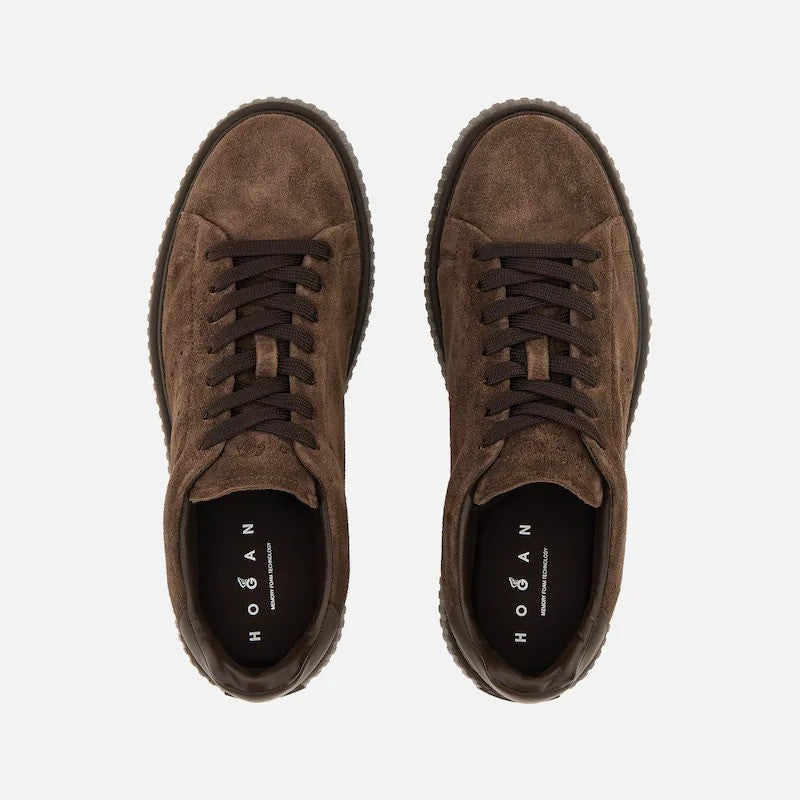 Hogan Brown Suede Perforated Ribbed Sole Sneakers