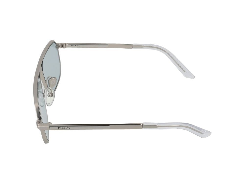 Prada Geometric Blue Tinted Lens Steel Frame Sunglasses