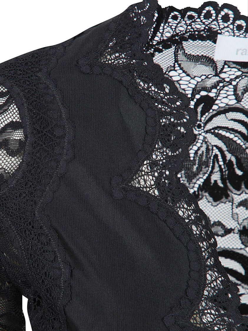 Paco Rabanne Long-Sleeved V-Neck Top With Scalloped Lace Edges