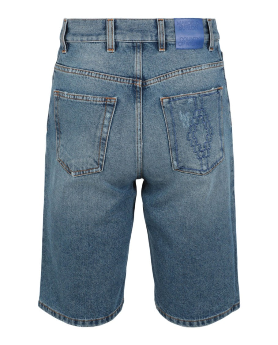 Marcelo Burlon Cross Stonewash Denim Shorts