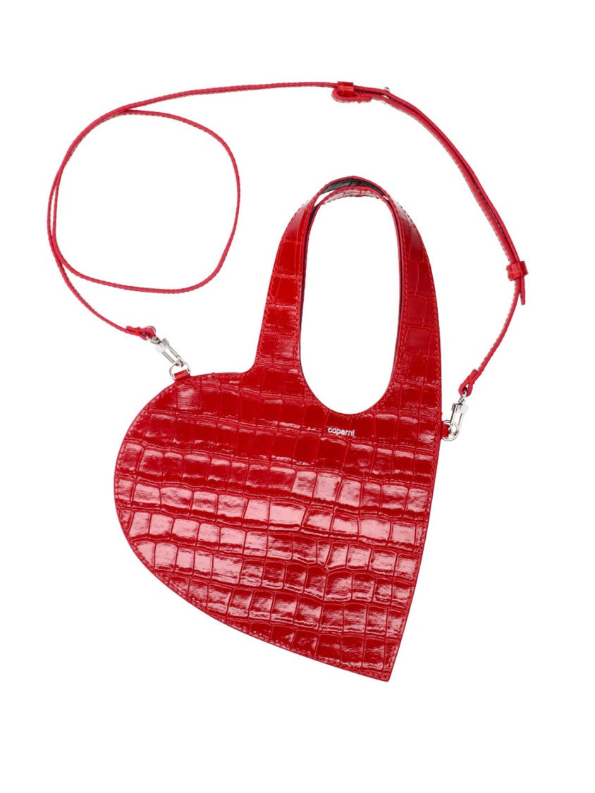 Coperni Heart-Shaped Mini Tote In Glossy Crocodile-Embossed Red Calfskin