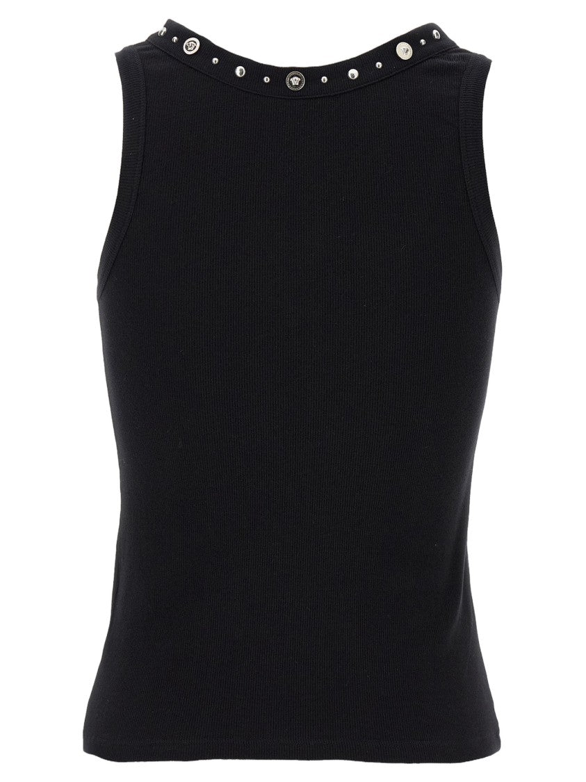 Versace Black Stretch Cotton Studded Top