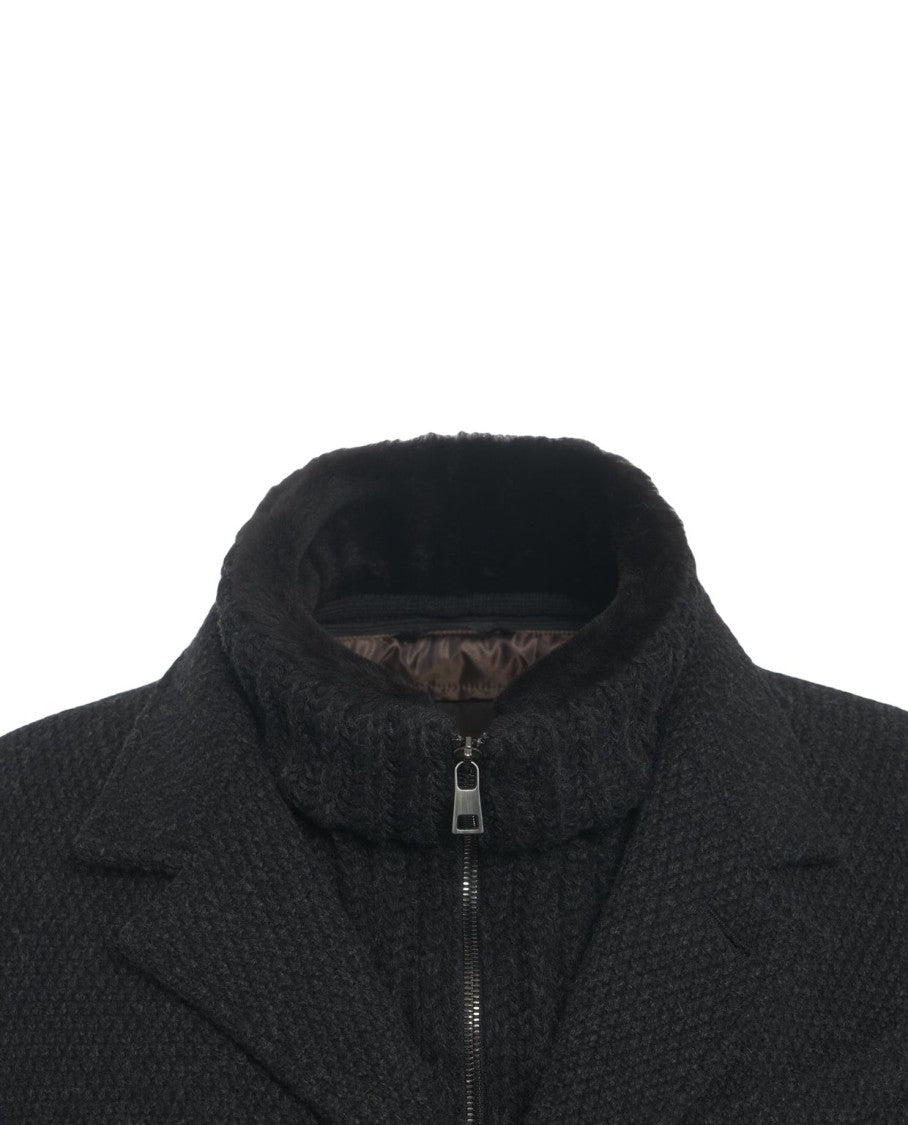 Gimo's Single-Breasted Black Wool Coat With Tailored Fit And High Collar