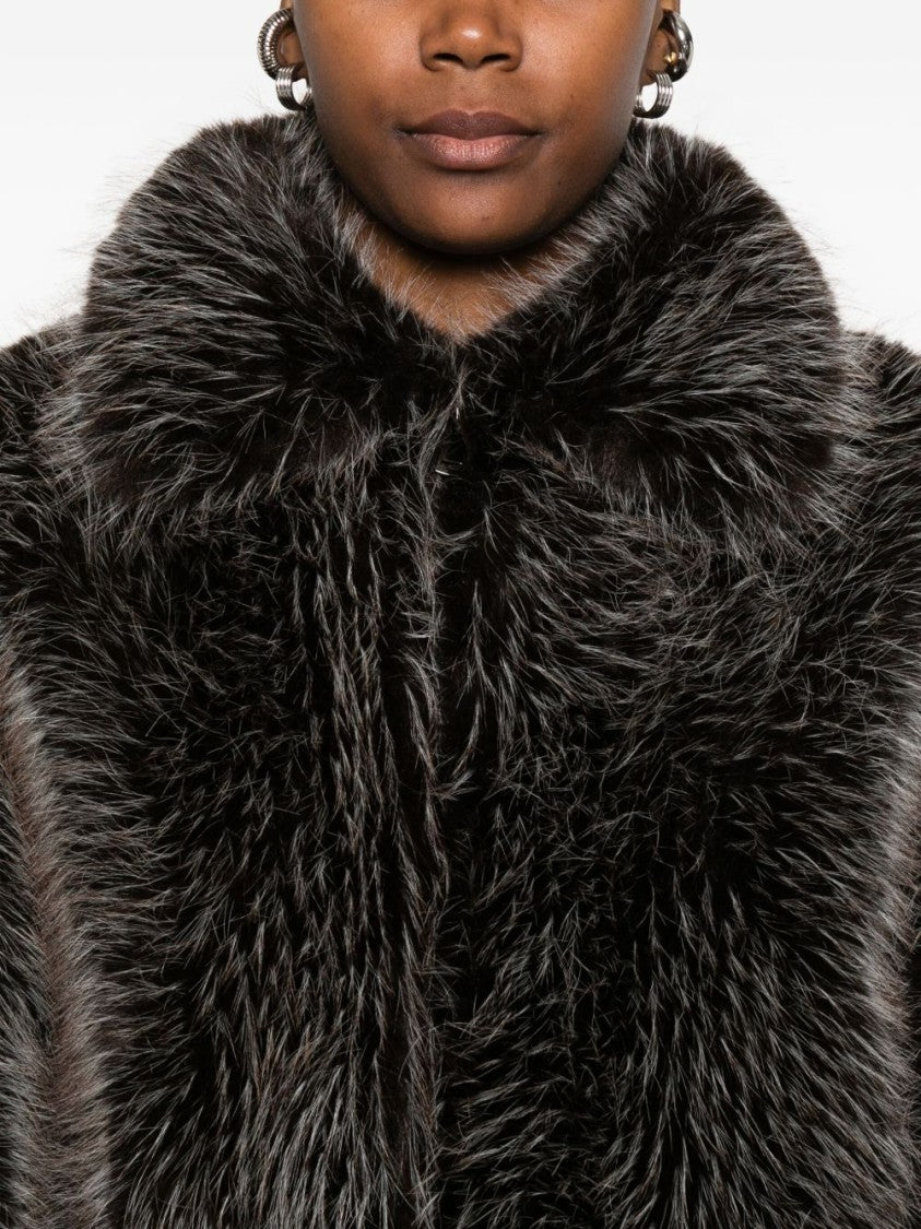 Valentini 1972 Brown Faux Fur Jacket With High Collar