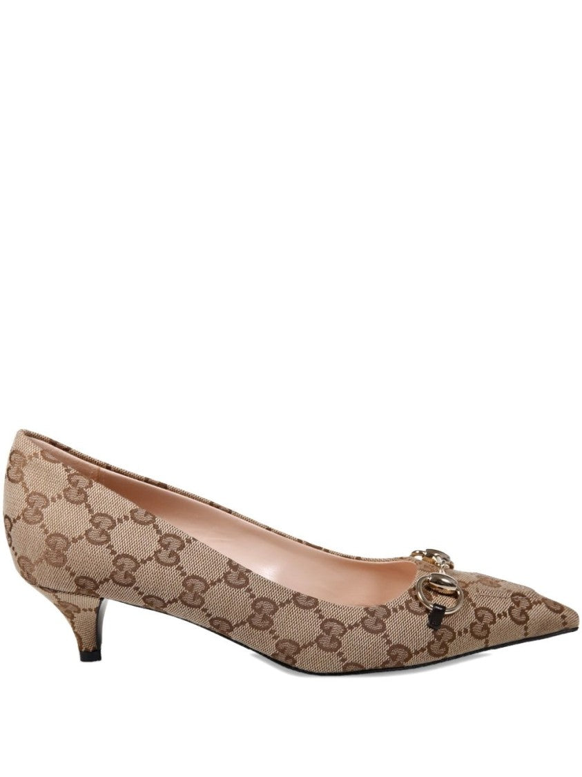 Gucci Beige Canvas Pointed-Toe Kitten Heels