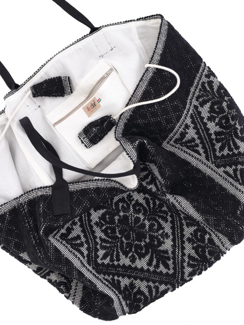Ledaf Black Olbia Embroidered Tassel Tote Bag