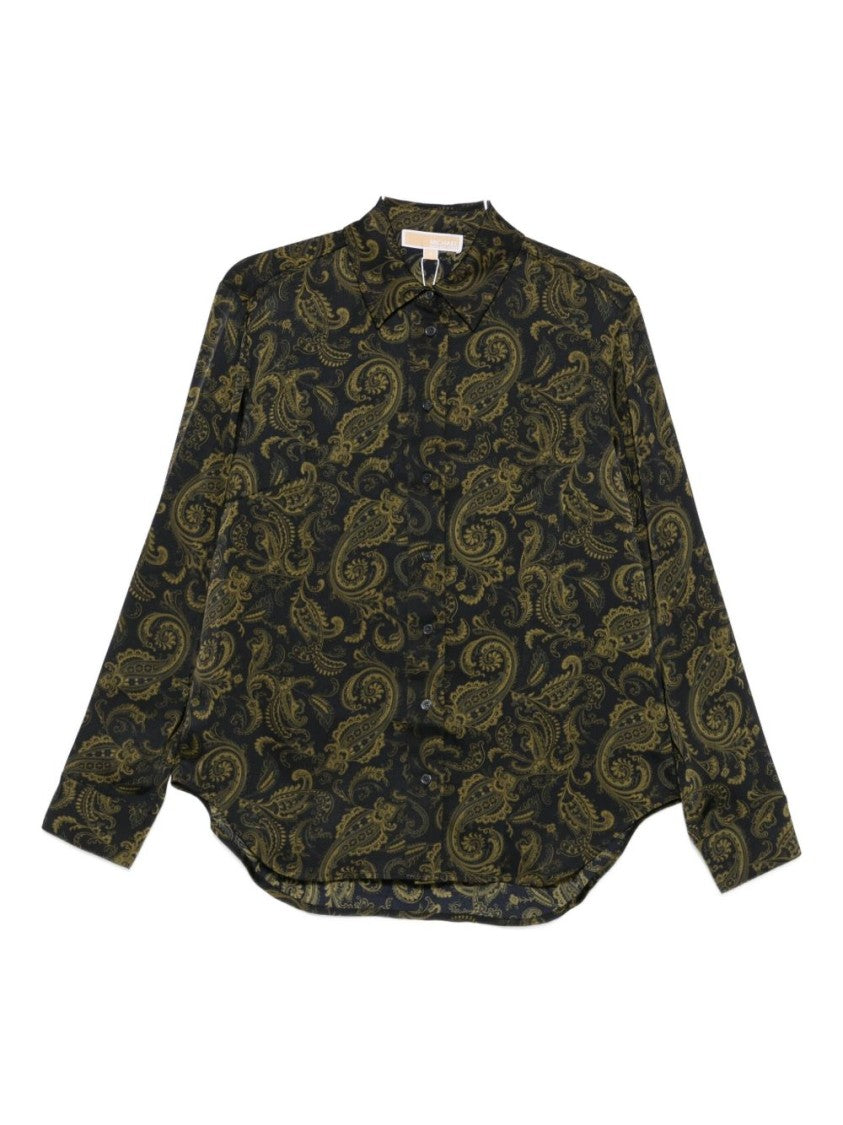 Michael Kors Dark Green Paisley Print Long-Sleeved Shirt