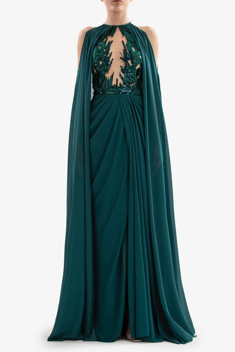 Saiid Kobeisy Pleated Dress With Cape