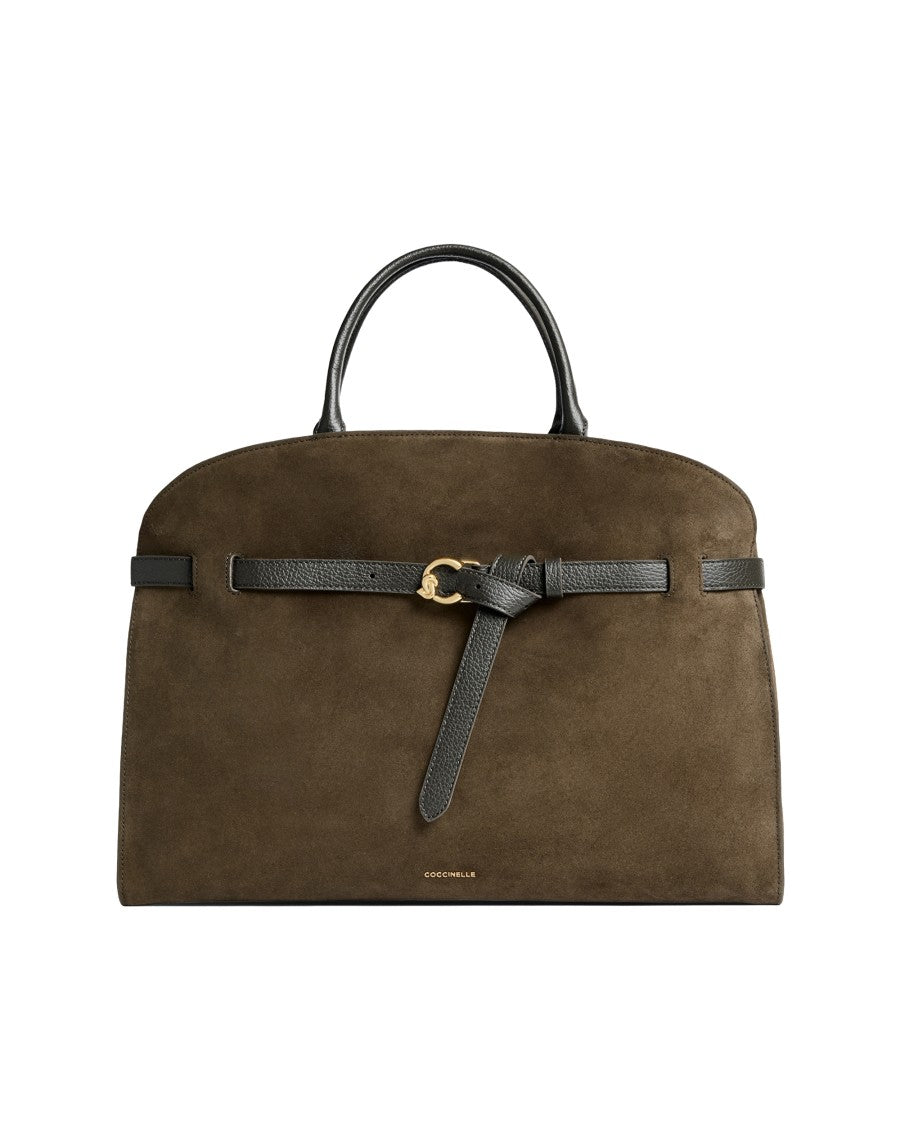 Coccinelle Sabine Suede Gold-Tone Structured Handbag