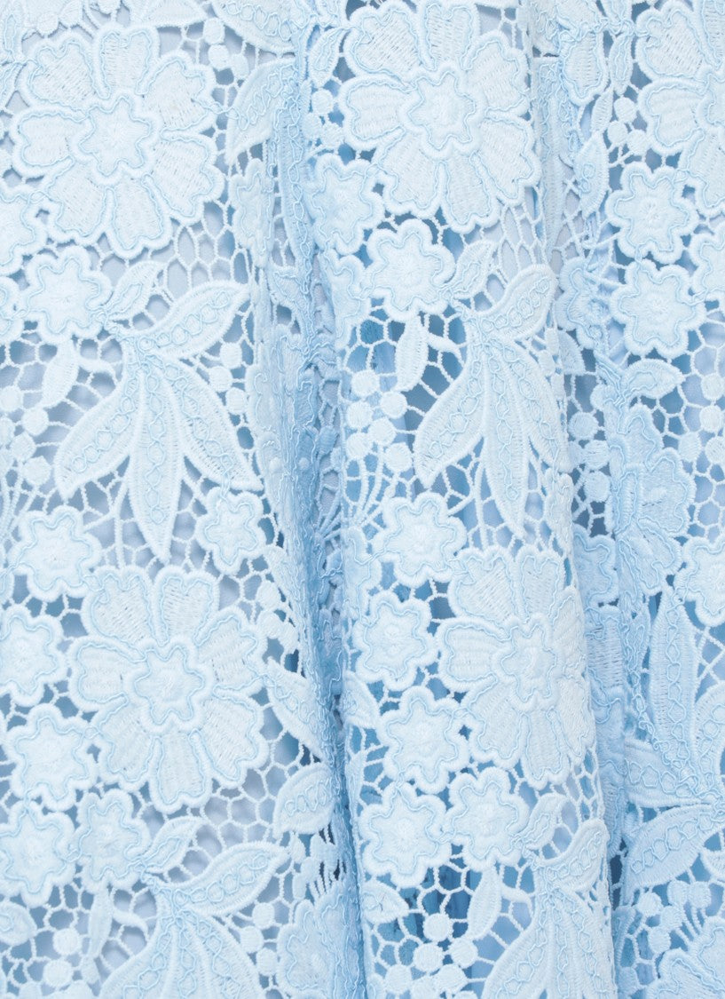 Self-Portrait Light Blue Crepe Lace Mini Dress With Floral Details