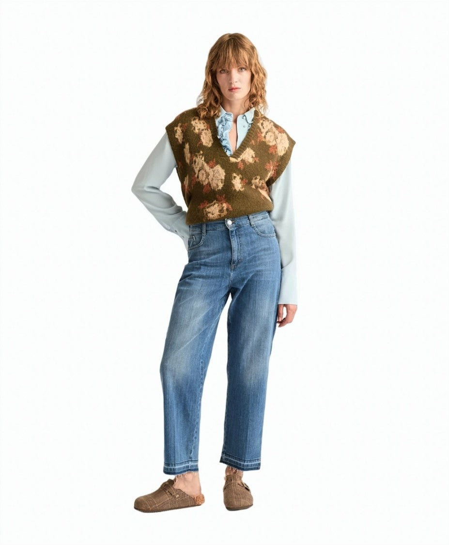 Momonì Boyish Contrast Panel Stretch Denim Cigarette Jeans
