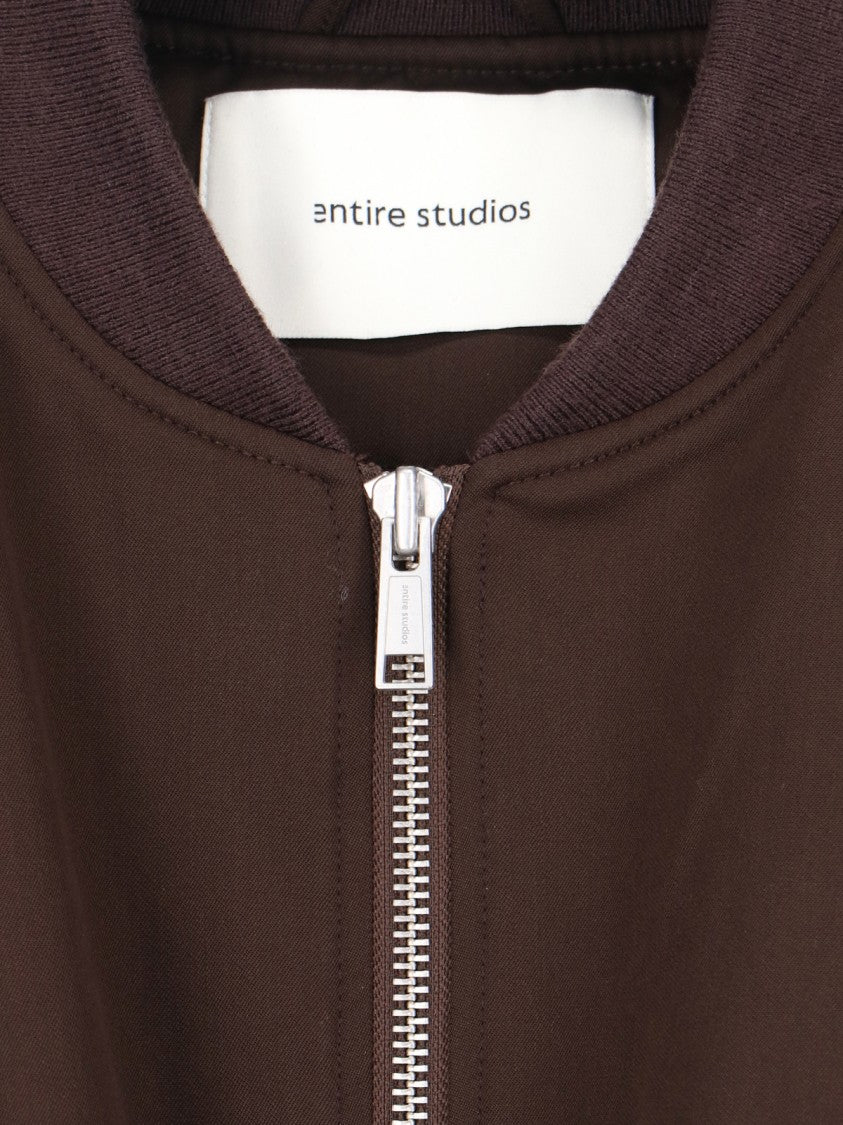 Entire Studios Brown Wool Bomber Jacket With Ribbed Details