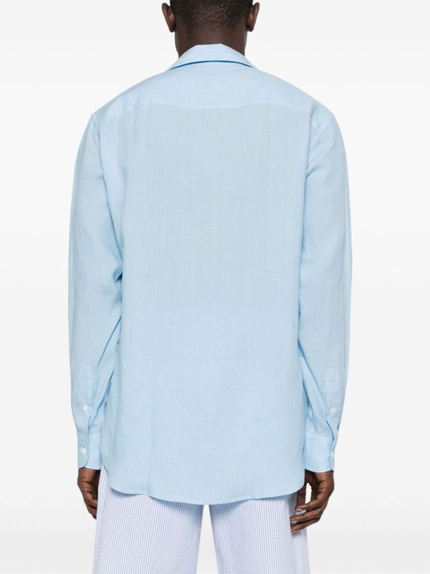 Brioni Linen Long-Sleeved Shirt With Capri Collar