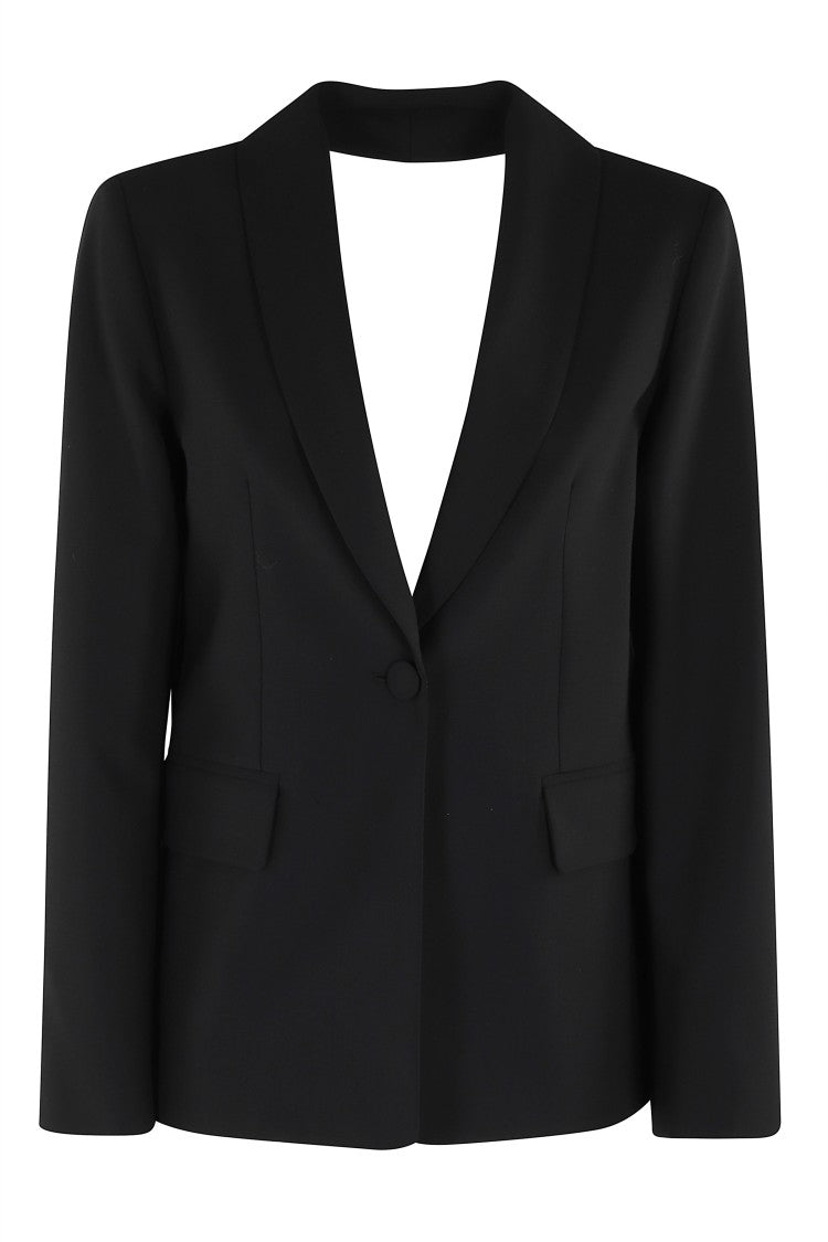 Semi Couture Black Cipriana Lapel V-Neck Back Wool-Blend Blazer
