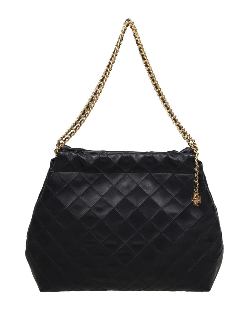 Tory Burch Quilted Black Cow Leather Hobo Bag