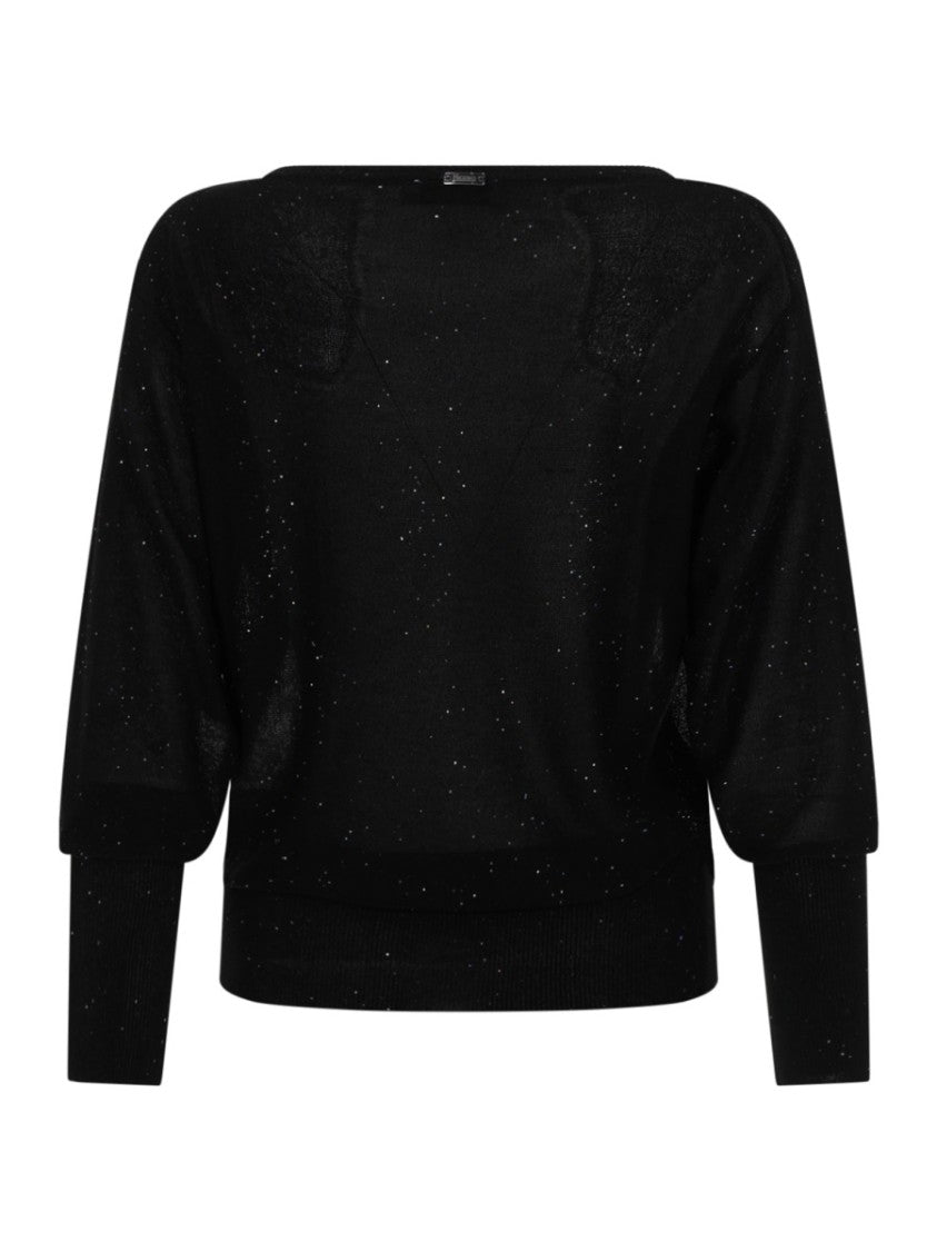 Herno Black Sequin Metallic Ribbed Cuffs Shirt