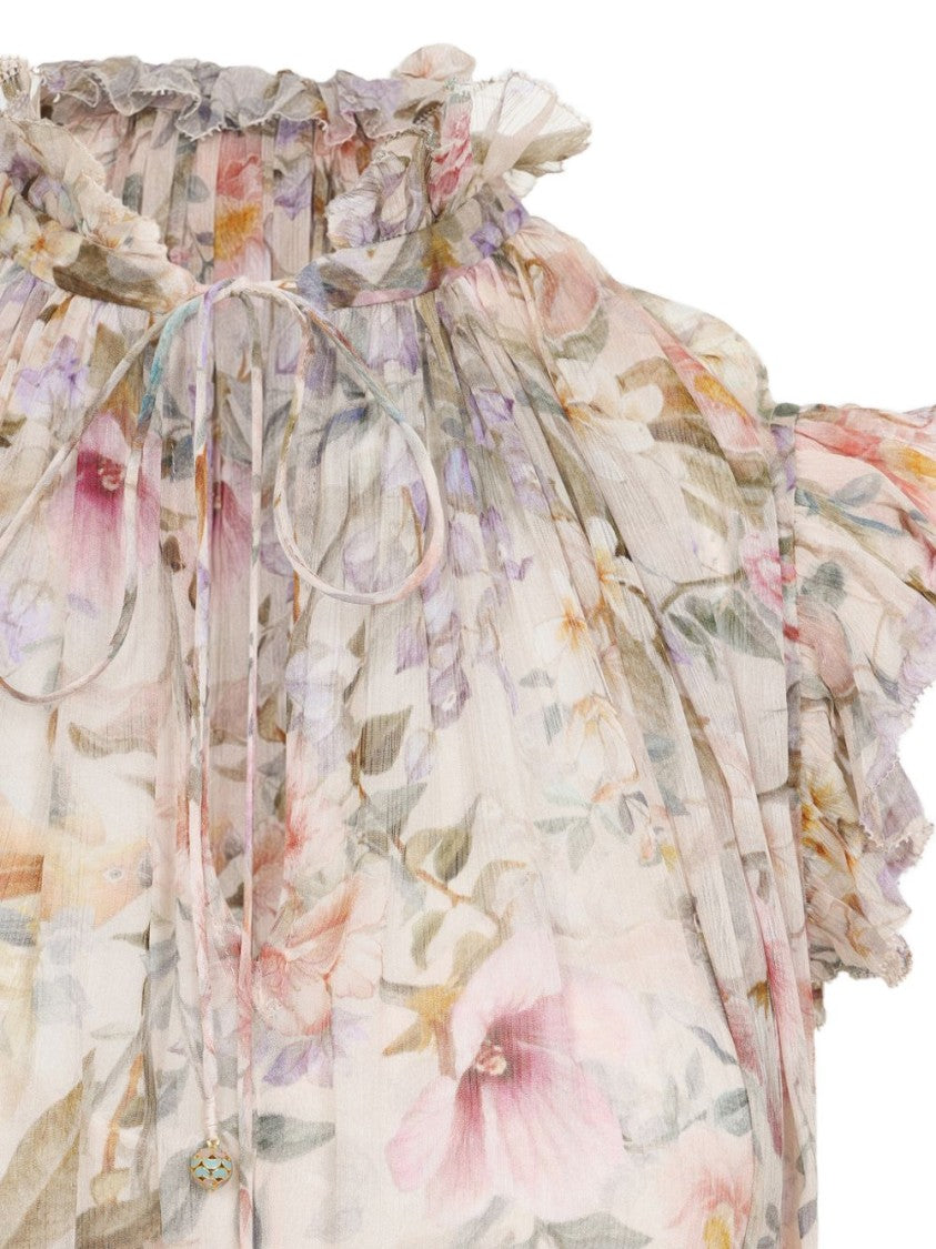 Zimmermann Romantic Floral Midi Dress With Ruffled Details