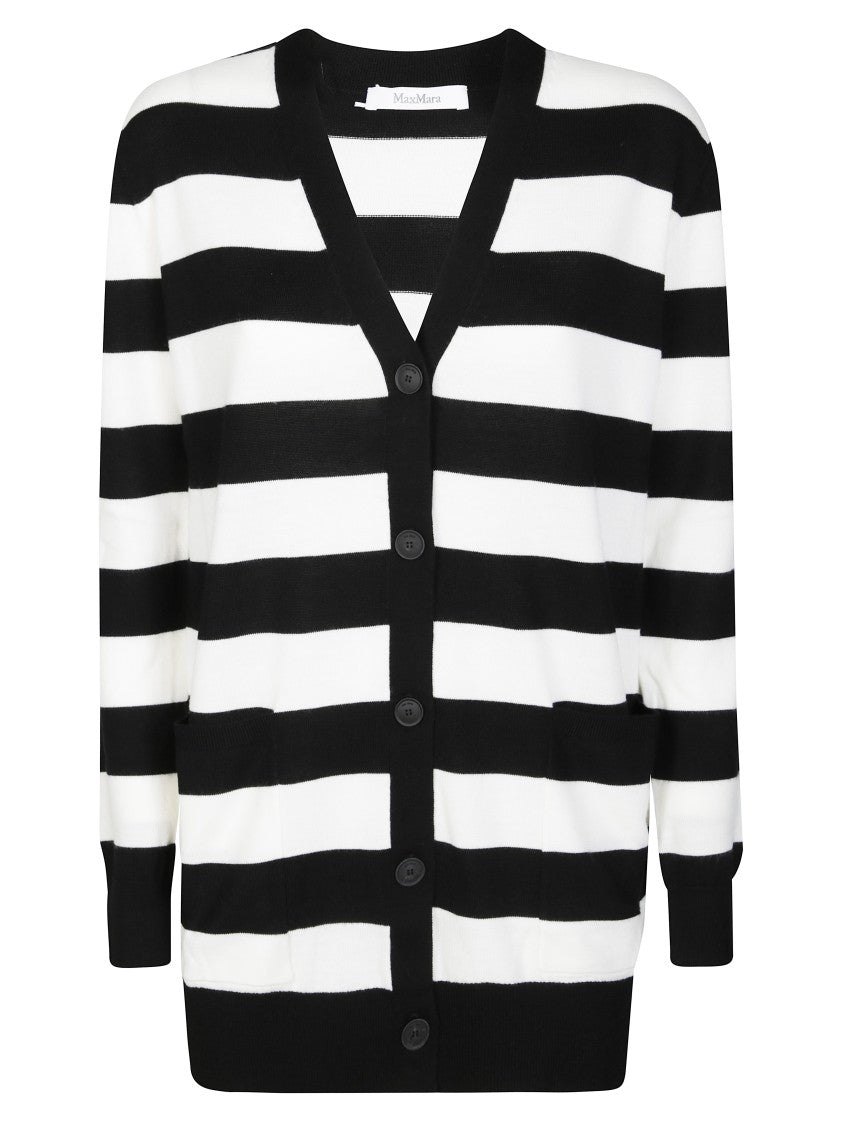 Max Mara Bold Striped Cardigan With Vintage Embroidery Detail