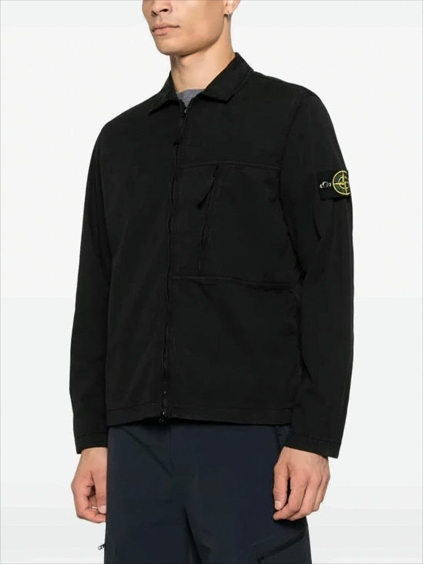 Stone Island Black Zip-Up Jacket With Classic Collar