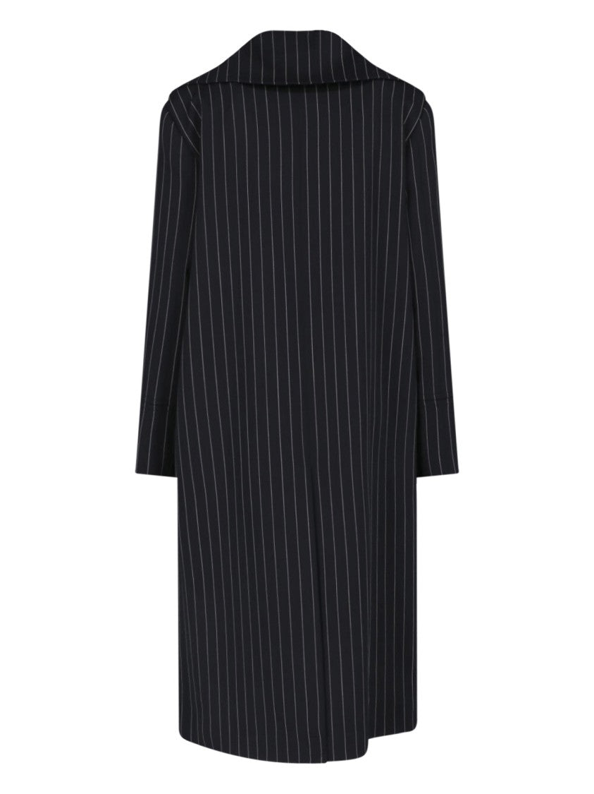 Dondup Black Gessato Wool Pinstripe Coat