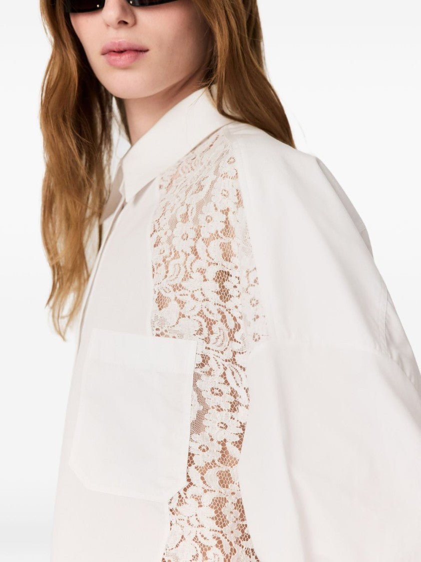 Stella Mccartney White Button-Down Cotton Lace Insets Shirt