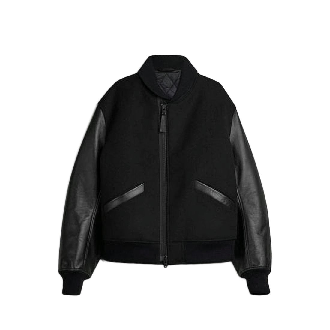 Y-3 Contrasting Leather-Sleeve Wool Blend Jacket