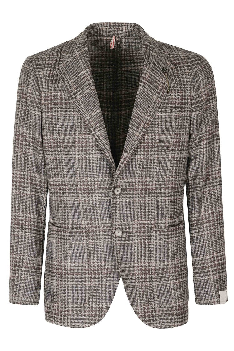 Santaniello Brown Prince Of Wales Wool Check Blazer