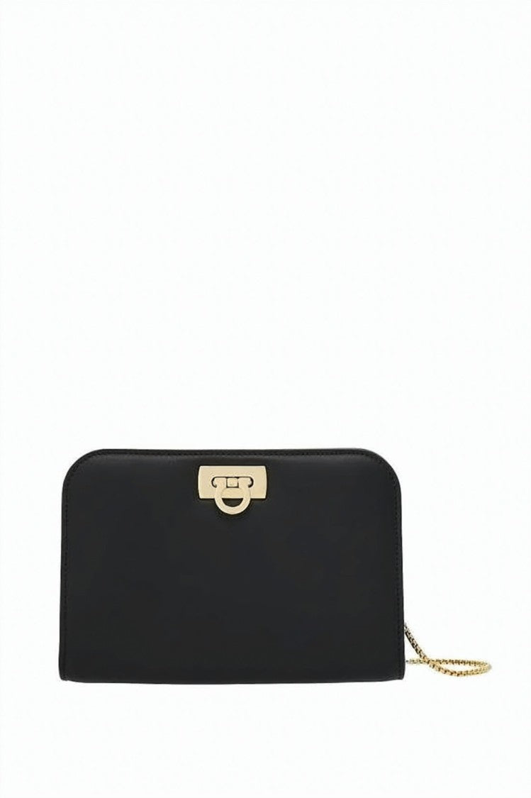 Salvatore Ferragamo Sleek Rectangular Calf Leather Crossbody Bag With Gold-Tone Clasp