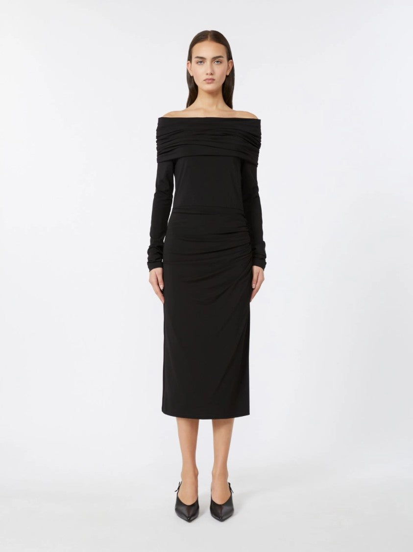 Max Mara Fitted Off-The-Shoulder Midi Dress With Subtle Ruching