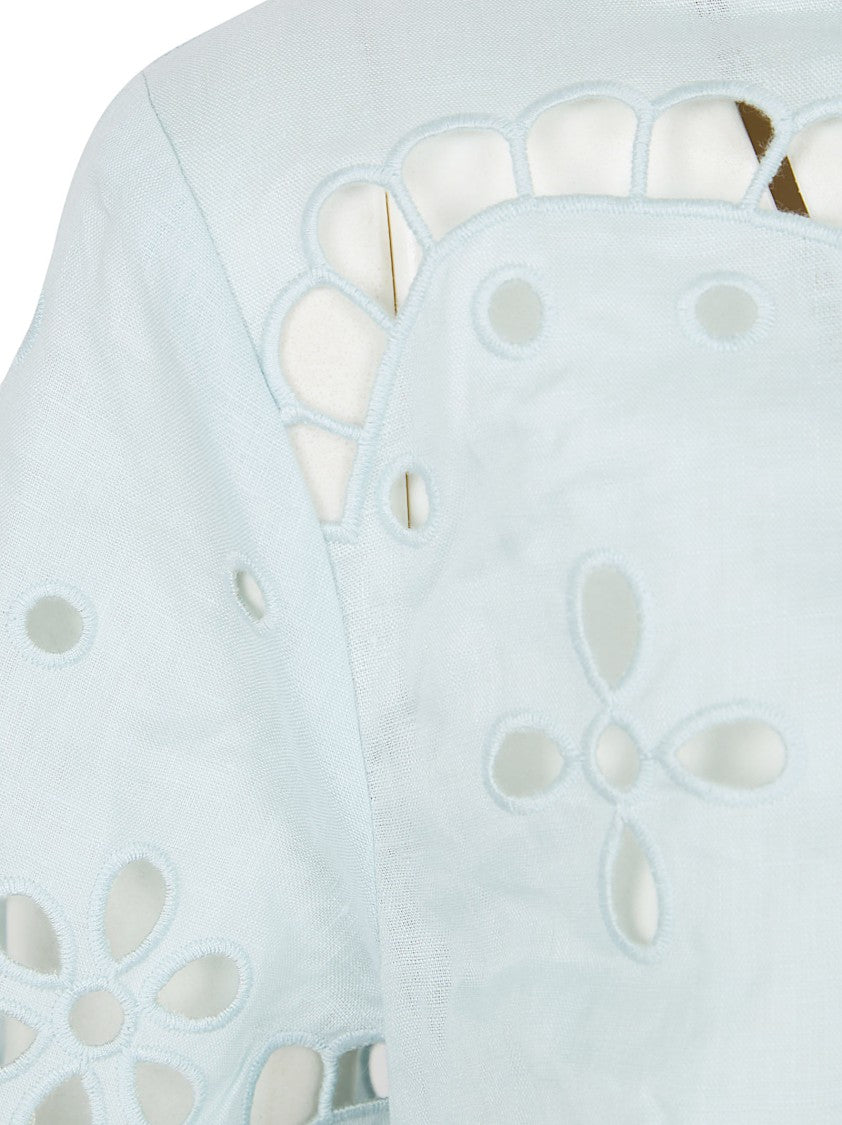 Zimmermann Cropped Linen Top With Embroidered Scalloped Edges