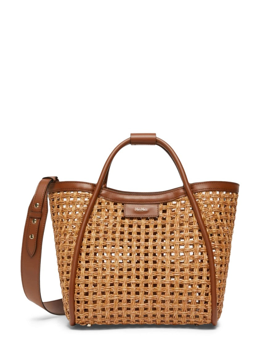 Max Mara Woven Basket-Style Bag With Leather Accents