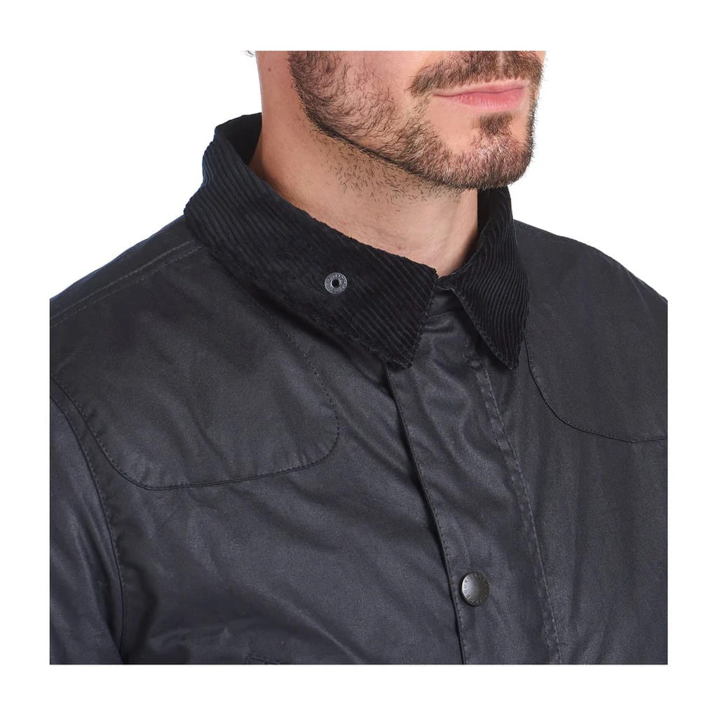 Barbour Waxed Cotton Blue Jacket With Button Closure