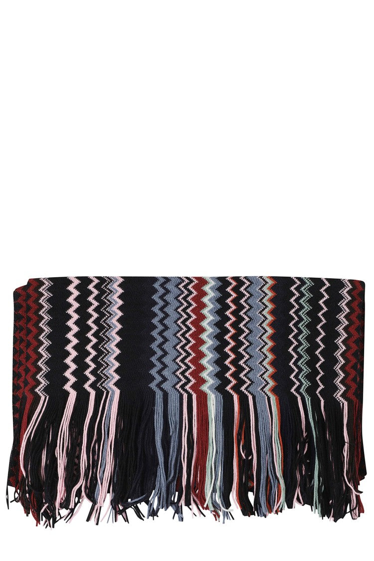 Missoni Black/Two-Tone Zigzag Fringe Wool-Blend Scarf