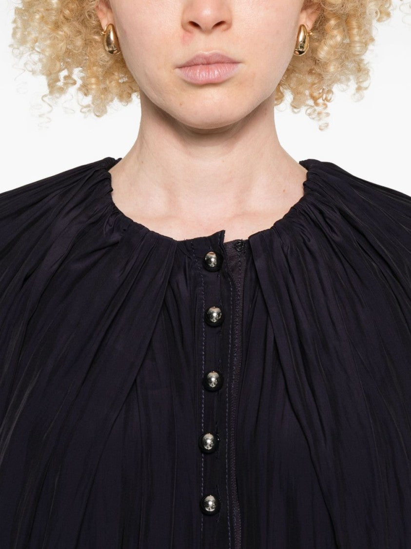 Lanvin Dark Purple Button Front Long Dress