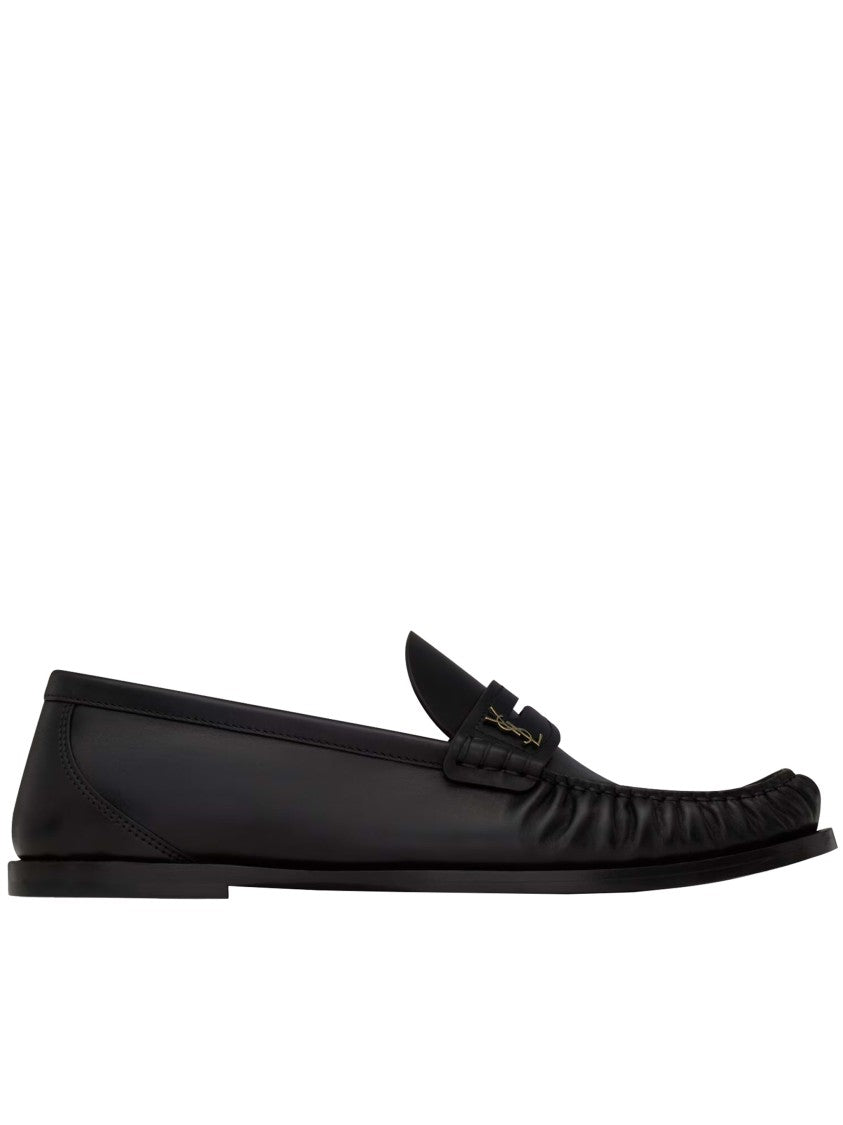 Saint Laurent Black Laurent Moccasin Leather Flats
